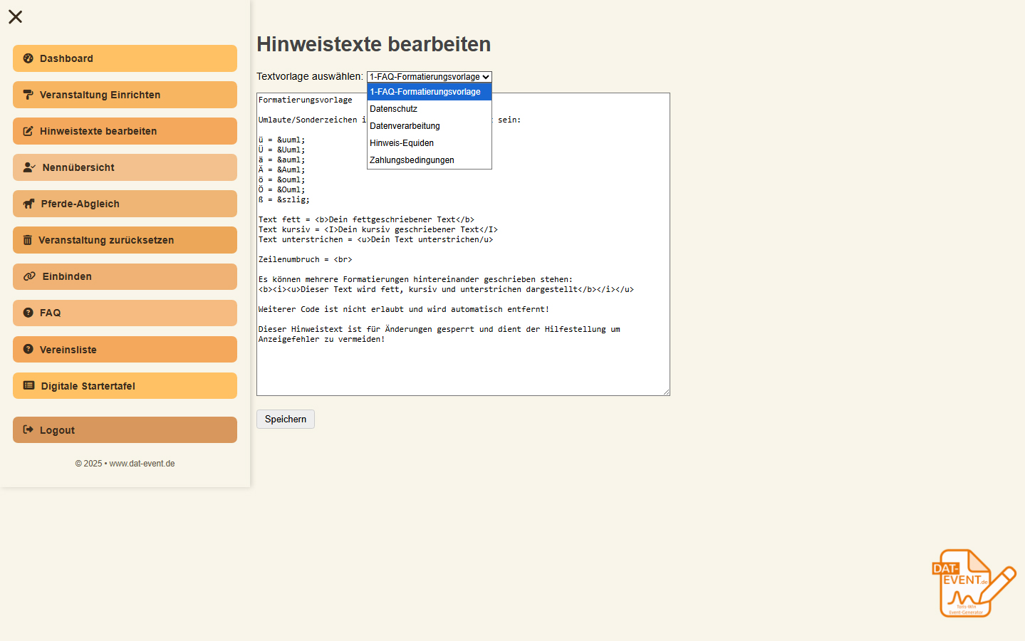 Hinweiszexte bearbeiten