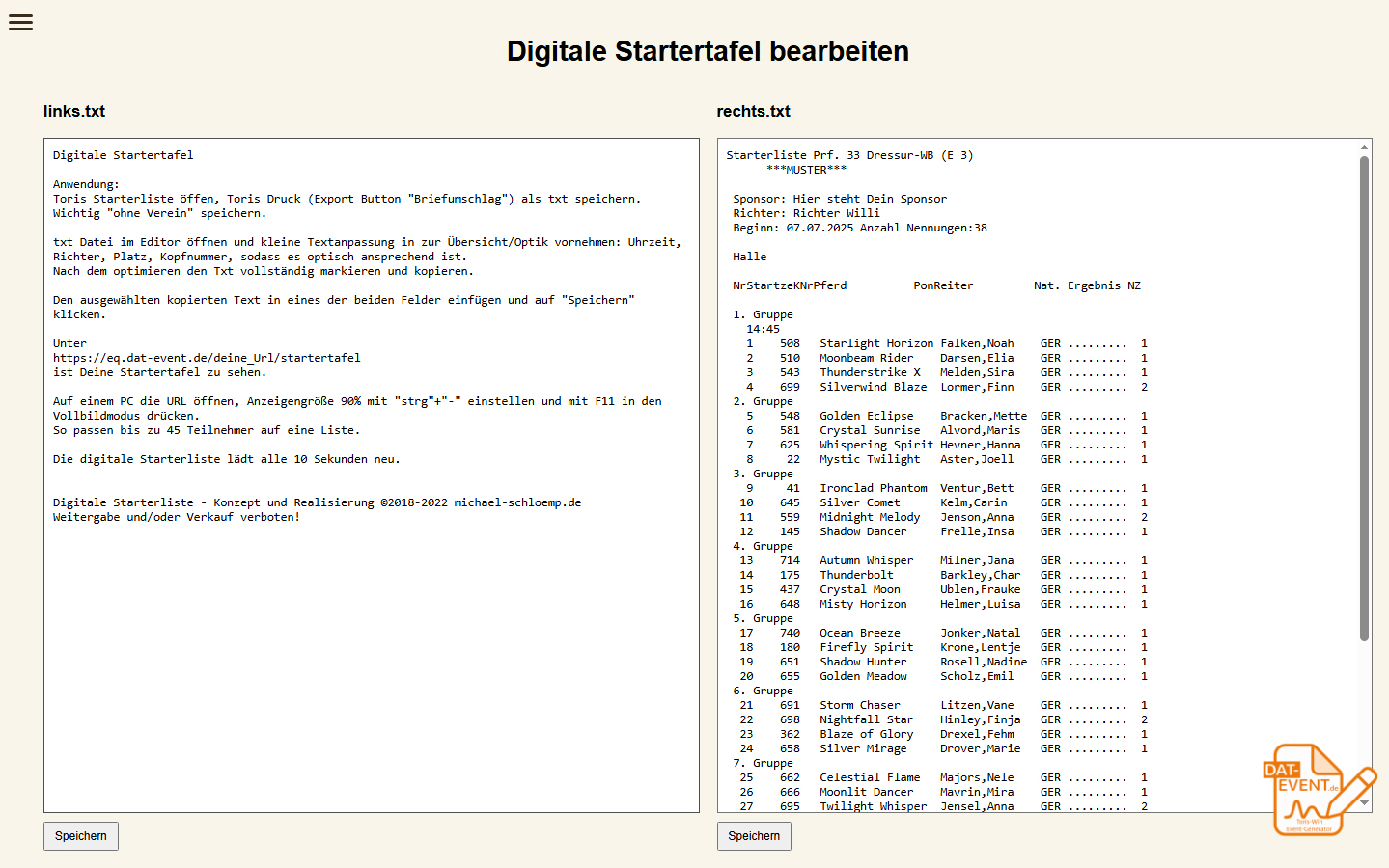 dat-event.de - Digitale Startetrtafel