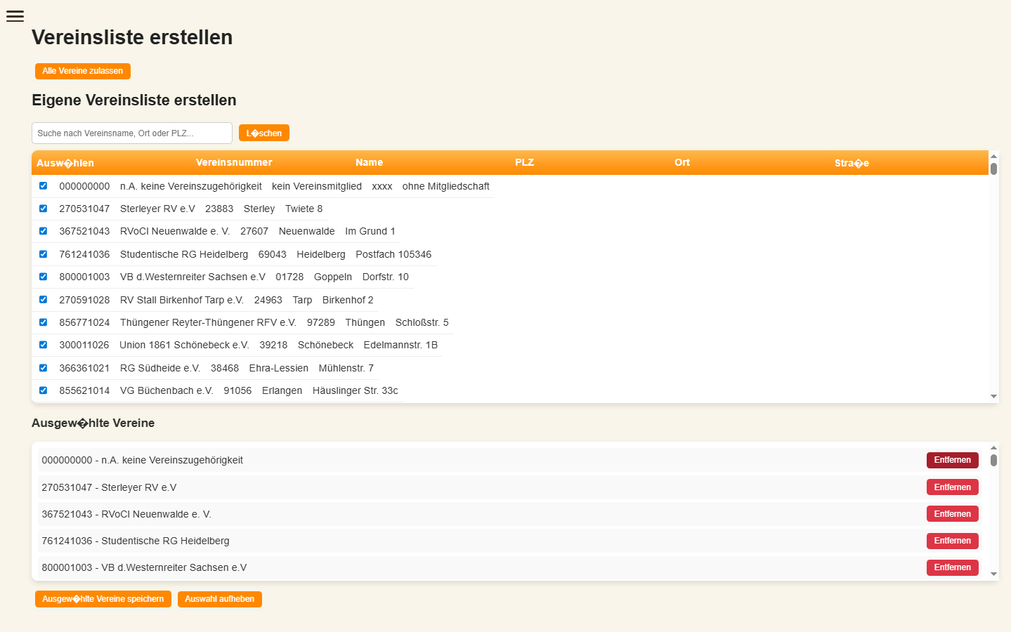 Veranstaltung zurücksetzen